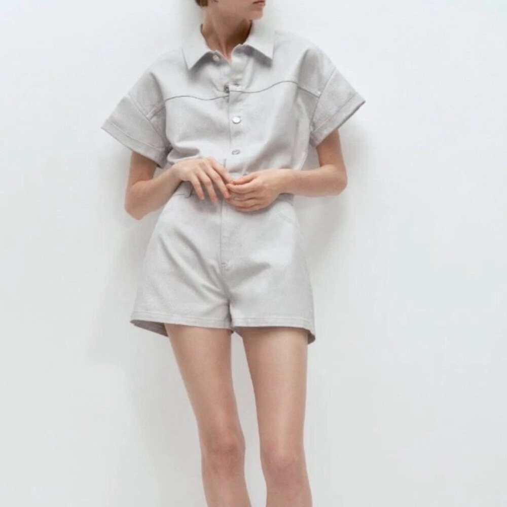 Zara Light Gray Short Sleeve Romper